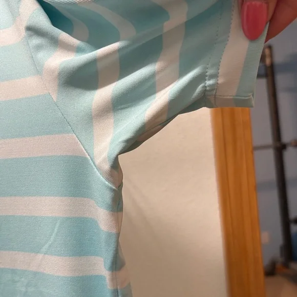 Under Armour Aqua and White Striped Polo - black logo - Picture 4 of 8